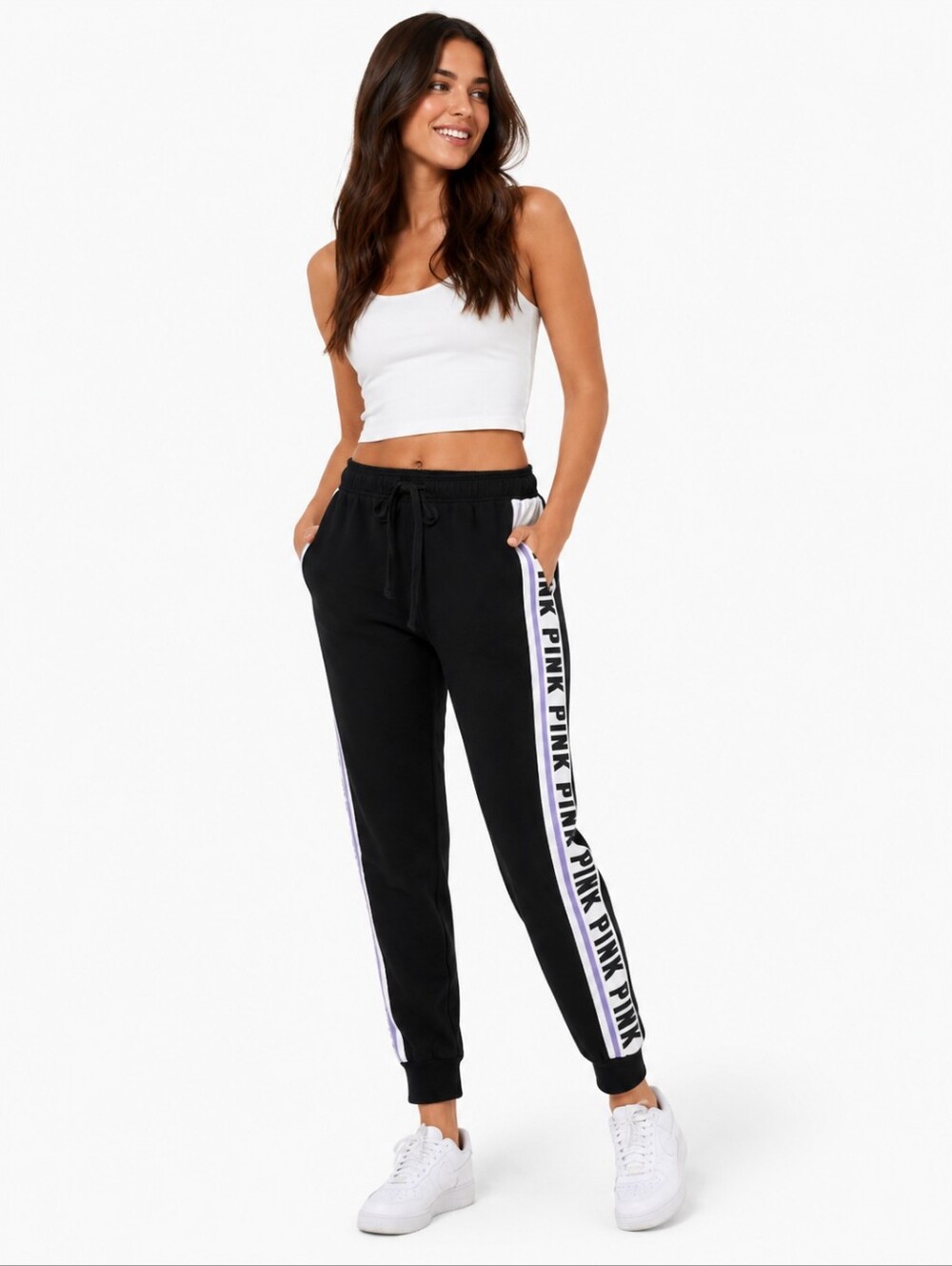 Victoria’s Secret PINK Joggers Black Logo Side Stripe Sweatpants Small